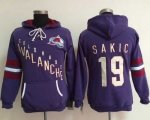 Wholesale Cheap Colorado Avalanche #19 Joe Sakic Purple Women's Old Time Heidi NHL Hoodie