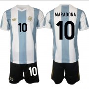 Men's Argentina #10 Diego Maradona White Blue 2024-25 50th Anniversary Home Soccer Jersey Suit Cheap