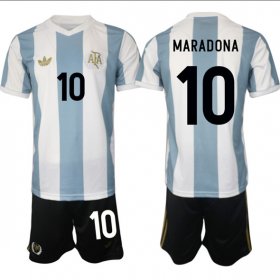 Men\'s Argentina #10 Diego Maradona White Blue 2024-25 50th Anniversary Home Soccer Jersey Suit Cheap