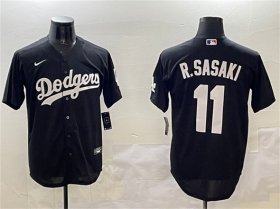 Men\'s Los Angeles Dodgers #11 Roki Sasaki Black Cool Base Stitched Baseball Jersey Cheap