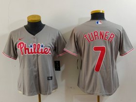 Cheap Women\'s Philadelphia Phillies #7 Trea Turner Grey Stitched Cool Base Nike Jersey