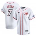 Cheap Men's Cincinnati Reds #7 Spencer Steer White 2025 Speedway Classic Home Limited Stitched Baseball Jersey