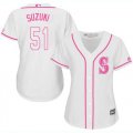 Wholesale Cheap Mariners #51 Ichiro Suzuki White/Pink Fashion Women's Stitched MLB Jersey