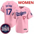 Cheap Women's Los Angeles Dodgers #17 Shohei Ohtani Pink 2025 Tokyo Series Limited Stitched Baseball Jersey(Run Small)