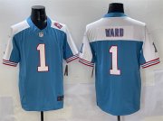 Cheap Men's Tennessee Titans #1 Cameron Ward Blue White 2025 Draft F.U.S.E. 1997 Throwback Patch Vapor Limited Football Stitched Jersey