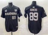 Men's Las Vegas Raiders #89 Brock Bowers Black With Nevada Silver Stat Patch And 65th Anniversary Patch 3-Star C Patch Stitched Baseball Jersey
