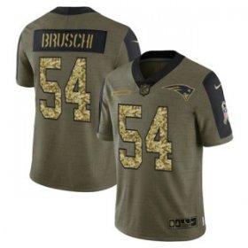 Wholesale Cheap Men\'s Olive New England Patriots #54 Tedy Bruschi 2021 Camo Salute To Service Limited Stitched Jersey
