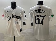 Men's Los Angeles Dodgers #67 Vin Scully White Mexico 2025 LA Gothic Style With Fernando Patch Vapor Premier Limited Stitched Baseball Jersey