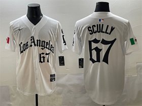 Men\'s Los Angeles Dodgers #67 Vin Scully White Mexico 2025 LA Gothic Style With Fernando Patch Vapor Premier Limited Stitched Baseball Jersey