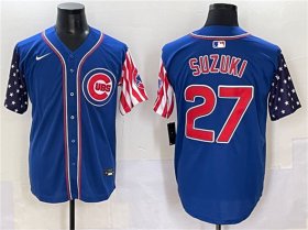 Cheap Men\'s Chicago Cubs #27 Seiya Suzuki Royal 2025 Independence Day Vapor Premier Limited Stitched Baseball Jersey
