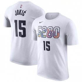 Cheap Men\'s Denver Nuggets #15 Nikola Jokic White 2024-25 City Edition Name & Number T-Shirt