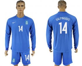 Wholesale Cheap Greece #14 Salpingidis Away Long Sleeves Soccer Country Jersey