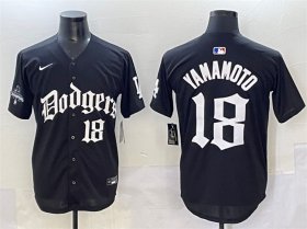 Men\'s Los Angeles Dodgers #18 Yoshinobu Yamamoto Black 2025 LA Gothic Style With 2024 World Series Champions Patch Vapor Premier Limited Stitched Baseball Jersey