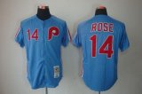 Wholesale Cheap Mitchell And Ness Phillies #14 Rose Blue Stitched Throwback MLB Jersey