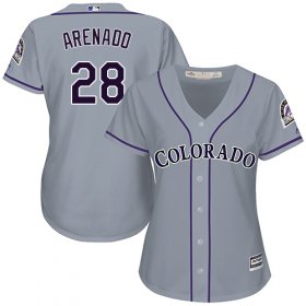 Wholesale Cheap Rockies #28 Nolan Arenado Grey Road Women\'s Stitched MLB Jersey