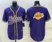 Cheap Men's Los Angeles Lakers Purple Team Big Logo Cool Base Stitched Baseball Jersey