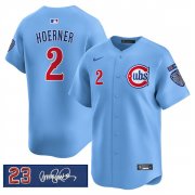 Men's Chicago Cubs #2 Nico Hoerner Blue 'Ryne Sandberg Tribute' Vapor Limited V3 Stitched Baseball Jersey Cheap Wholesale