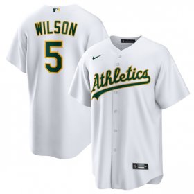 Men\'s Oakland Athletics #5 Jacob Wilson White Cool Base Stitched Jersey