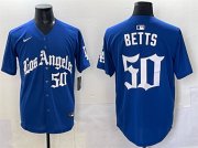 Men's Los Angeles Dodgers #50 Mookie Betts Blue 2025 LA Gothic Style With Fernando Patch Vapor Premier Limited Stitched Baseball Jersey Cheap Wholesale