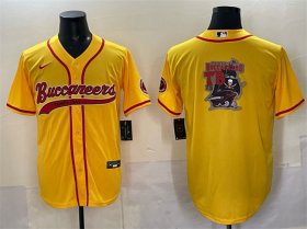 Men\'s Tampa Bay Buccaneers Team Big Logo Gold Cool Base Stitched Baseball Jersey