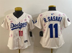 Cheap Women\'s Los Angeles Dodgers #11 Roki Sasaki Cream 2025 Tokyo Series Limited Stitched Baseball Jersey(Run Small)