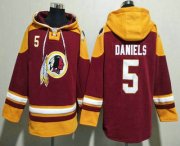 Cheap Men's Washington Commanders #5 Jayden Daniels Red Ageless Must Have Lace Up Pullover Hoodie