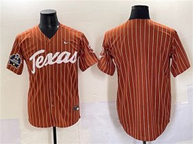 Cheap Men\'s Texas Longhorns Blank Orange Pinstripe 2025 World Series & SEC Patch Stitched Jersey