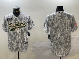 Cheap Men\'s Green Bay Packers Team Logo 2024 Arctic Camo Salute to Service Stitched Baseball Jersey