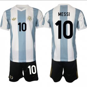 Men\'s Argentina #10 Lionel Messi White Blue 2024-25 50th Anniversary Home Soccer Jersey Suit Cheap