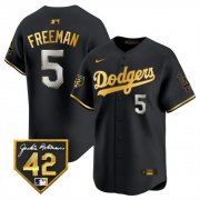 Cheap Men's Los Angeles Dodgers #5 Freddie Freeman Black Gold With Jackie Robinson Patch Limited Stitched Baseball Jersey