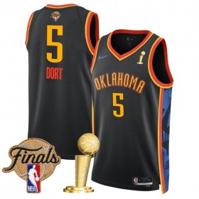 Men\'s Oklahoma City Thunder #5 Luguentz Dort Black 2025 Finals Patch And Finals Champions Patch City Edition Stitched Basketball Jersey