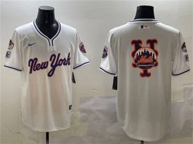 Men\'s New York Mets Team Big Logo White 2025 Spring Training Stitched Baseball Jersey Cheap