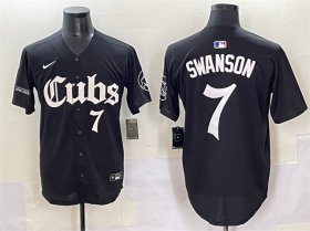 Men\'s Chicago Cubs #7 Dansby Swanson Black \'Gothic North Side Edition\' Vapor Premier Limited Stitched Baseball Jersey