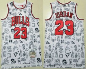 Men\'s Chicago Bulls #23 Michael Jordan 1997-98 White Hardwood Swingman Throwback Jersey Cheap