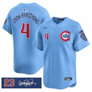 Men's Chicago Cubs #4 Pete Crow-Armstrong Blue 'Ryne Sandberg Tribute' Vapor Limited V3 Stitched Baseball Jersey Cheap Wholesale
