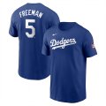 Cheap Men's Los Angeles Dodgers #5 Freddie Freeman Royal 2025 Tokyo Series Name & Number T-Shirt