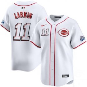 Cheap Men\'s Cincinnati Reds #11 Barry Larkin White 2025 Speedway Classic Home Limited Stitched Baseball Jersey