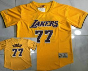 Cheap Men\'s Los Angeles Lakers #77 Luka Doncic Yellow Short Sleeved AU Throwback Jersey
