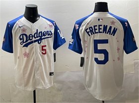 Men\'s Los Angeles Dodgers #5 Freddie Freeman White Royal 2025 Tokyo Series Limited Stitched Baseball Jersey Cheap