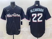 Men's Miami Marlins #22 Sandy Alcantara Black Cool Base Stitched Jersey Cheap