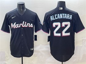 Men\'s Miami Marlins #22 Sandy Alcantara Black Cool Base Stitched Jersey Cheap