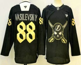 Men\'s Tampa Bay Lightning #88 Andrei Vasilevskiy Black Pirate Themed Warmup Authentic Jersey