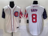 Cheap Men's Chicago Cubs #8 Ian Happ White 2025 Independence Day Vapor Premier Limited Stitched Baseball Jersey
