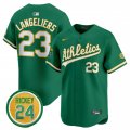 Men's Oakland Athletics #23 Shea Langeliers Green 2024 Limited With Rickey Henderson Patch Stitched Jersey Cheap