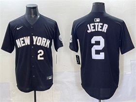 Men\'s New York Yankees #2 Derek Jeter Black Limited Stitched Baseball Jersey Cheap Wholesale