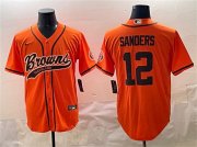 Cheap Men's Cleveland Browns #12 Shedeur Sanders Orange With Patch Cool Base Stitched Baseball Jersey