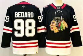 Men\'s Chicago Blackhawks #98 Connor Bedard Black Stitched Hockey Jersey Cheap Wholesale