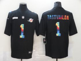 Wholesale Cheap Men\'s Miami Dolphins #1 Tua Tagovailoa Multi-Color Black 2020 NFL Crucial Catch Vapor Untouchable Nike Limited Jersey