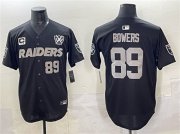 Men's Las Vegas Raiders #89 Brock Bowers Black With Nevada Silver Stat Patch And 65th Anniversary Patch 3-Star C Patch Stitched Baseball Jersey