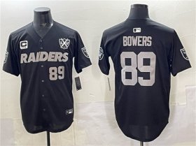 Men\'s Las Vegas Raiders #89 Brock Bowers Black With Nevada Silver Stat Patch And 65th Anniversary Patch 3-Star C Patch Stitched Baseball Jersey
